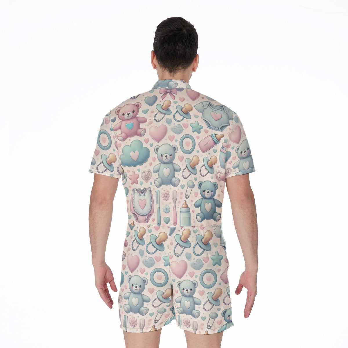 🧸 ABDL-Inspired Men's Romper – Cute Pastel Baby Print Jumpsuit 🍼💖