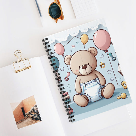 ABDL Cute Teddy Bear Notebook - 118 Page Spiral Journal for Littles