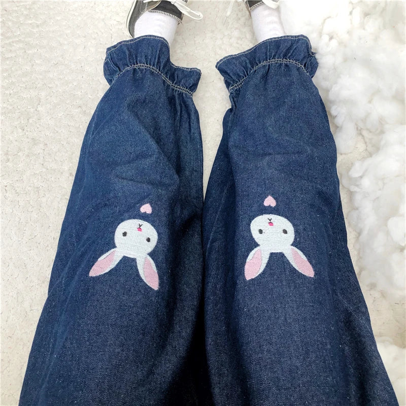 ABDL Cute Embroidered Rabbit Denim Pants