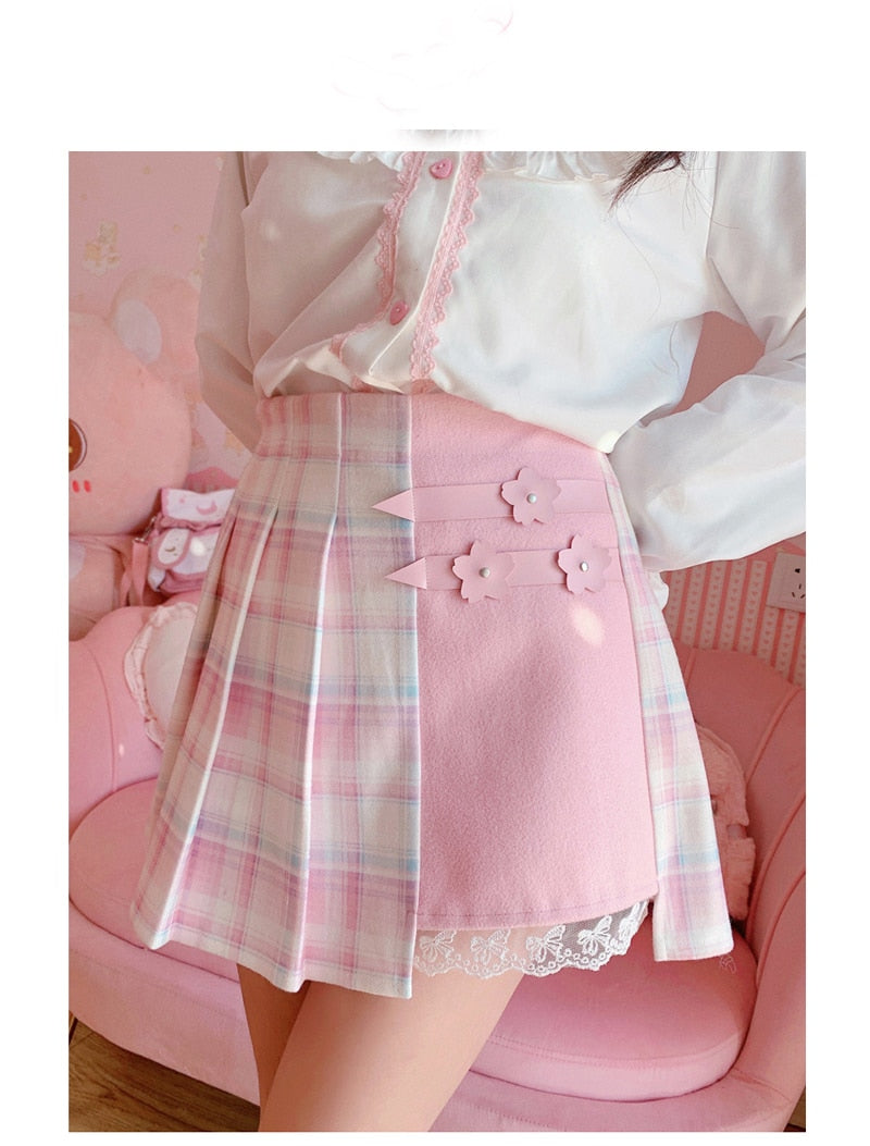 Winter Pink Plaid Mini Skirt