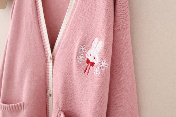 Cute Embroidered Bunny Knitted Sweater