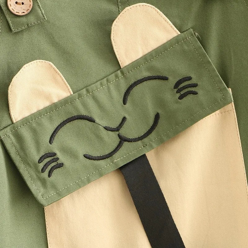 ABDL 2 Piece Embroidered Cat Romper Jumpsuit Overalls