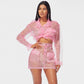 2 Piece See Through Pink Top & Mini Skirt Set