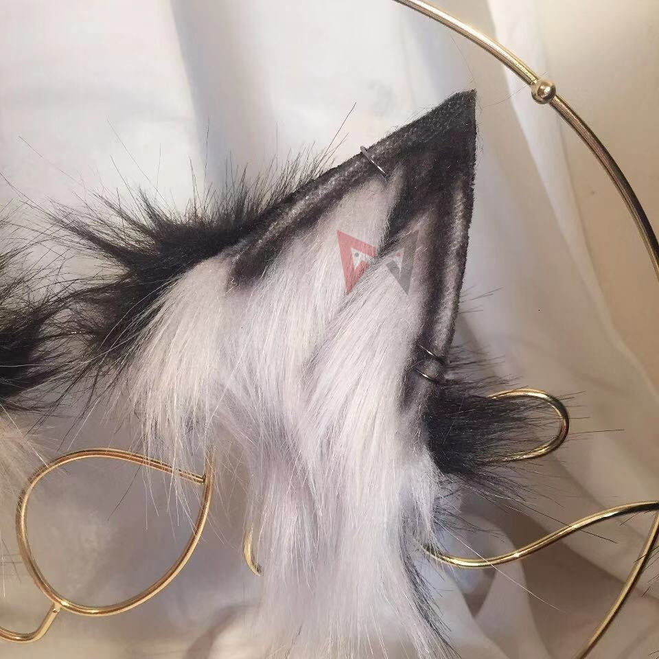 Black & Gray Ears Headband & Tail Petplay Set