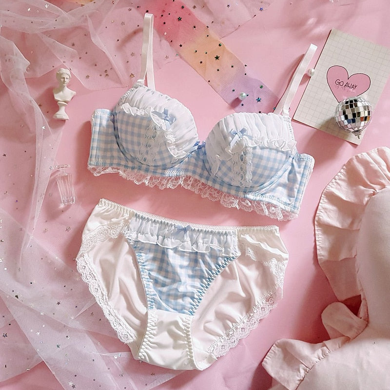 Cute Gingham Ruffles Lace Lingerie Set ABDL Diapers