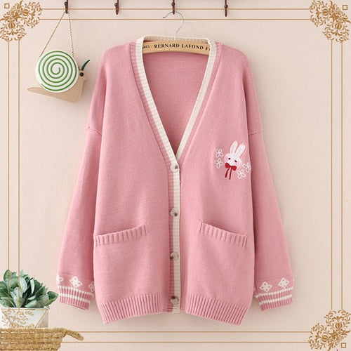 Cute Embroidered Bunny Knitted Sweater