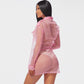 2 Piece See Through Pink Top & Mini Skirt Set