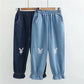 ABDL Cute Embroidered Rabbit Denim Pants