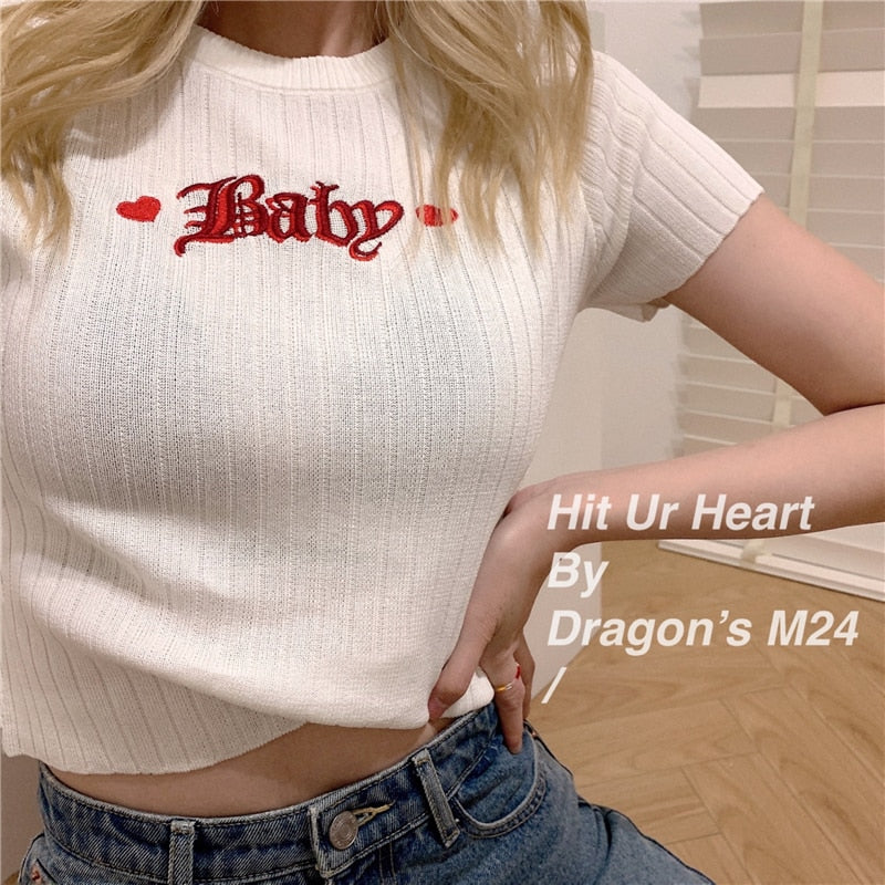 Cute Baby Embroidered Crop Top T Shirt