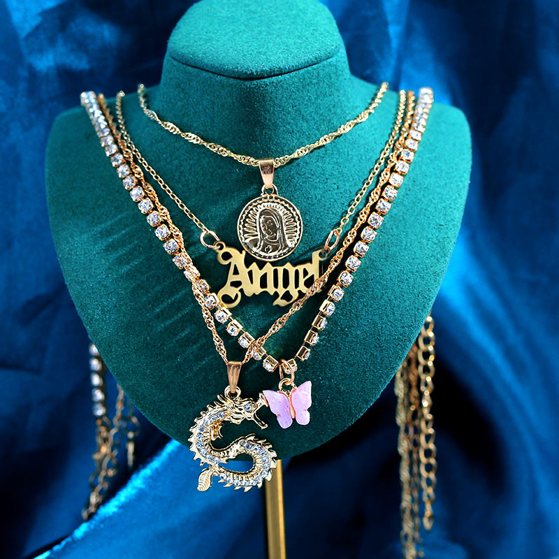 Multi Layer Charms Angel Crystal Necklace