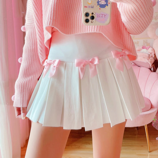 Pink Bows Pleated Mini Skirt