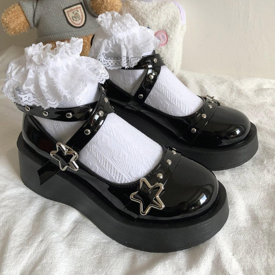 Star/Heart Buckle Platform Mary Jane Shoes