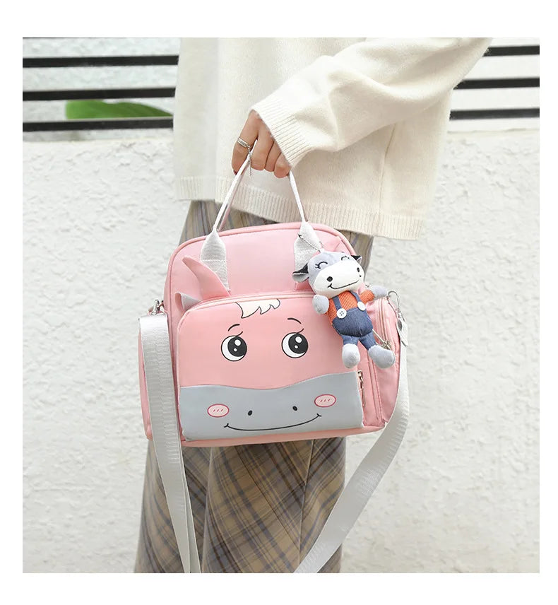 Happy Moo Moo Cartoon Diaper Backpack - Small Size, Big Fun! 🐮✨