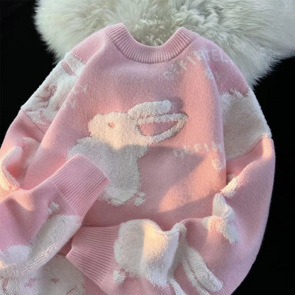 Cute Bunny Print Long Sleeve Sweater