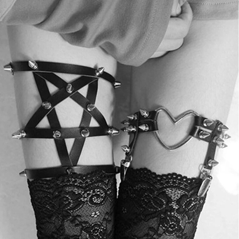 Adjustable Star Pentagram Leather Leg Garter