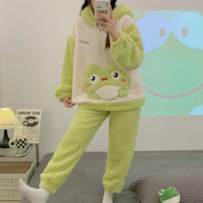 ABDL Cute Frog Hooded Flannel Pajamas