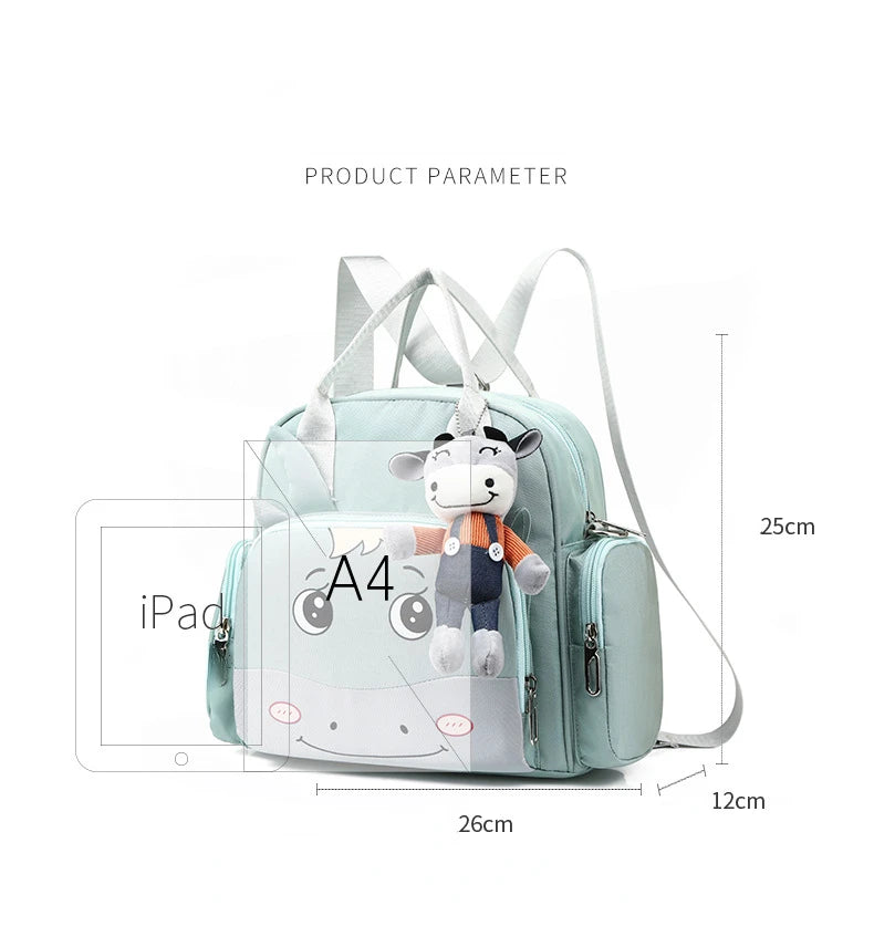 Happy Moo Moo Cartoon Diaper Backpack - Small Size, Big Fun! 🐮✨