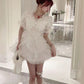 Puff Sleeves White Lace Dress