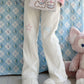 Cute White Corduroy Embroidered Pants