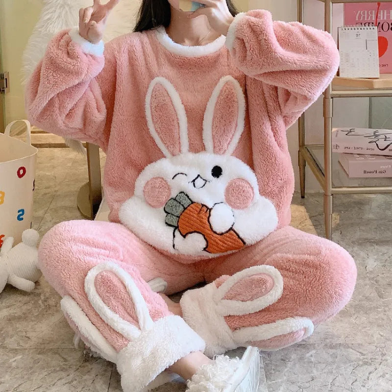 ABDL Cute Bunny Coral Fleece 2 Piece Pajama