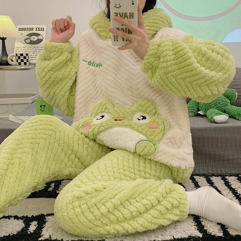 ABDL Cute Frog Hooded Flannel Pajamas
