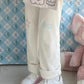Cute White Corduroy Embroidered Pants