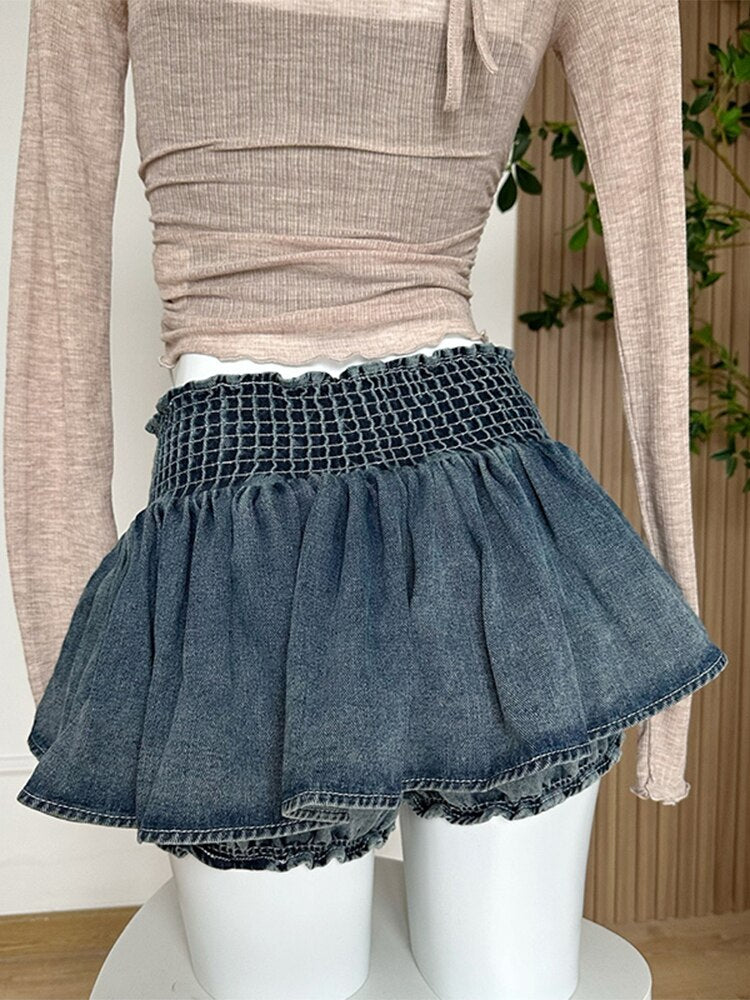 Cute Blue Denim Blue Jean Mini Skirt