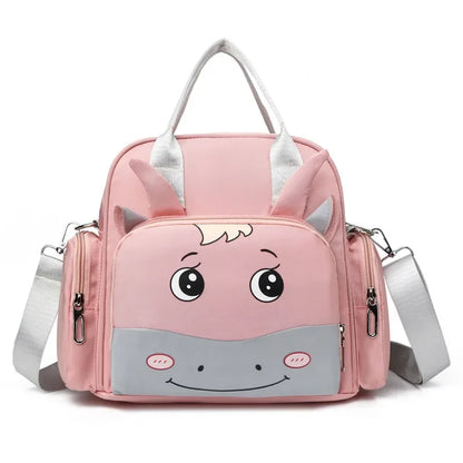 Happy Moo Moo Cartoon Diaper Backpack - Small Size, Big Fun! 🐮✨