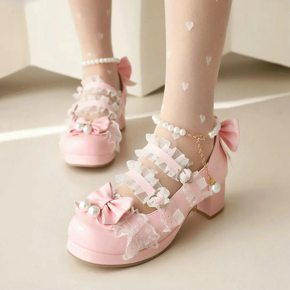 ABDL Pearls String Lace Shoes