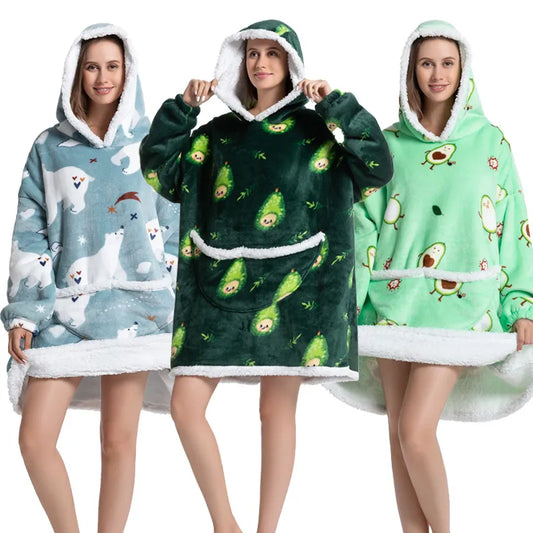 ✨ Cuddle Up in Comfort and Style with Our Oversized Winter Fleece Hoodie Blanket With Sleeves ✨