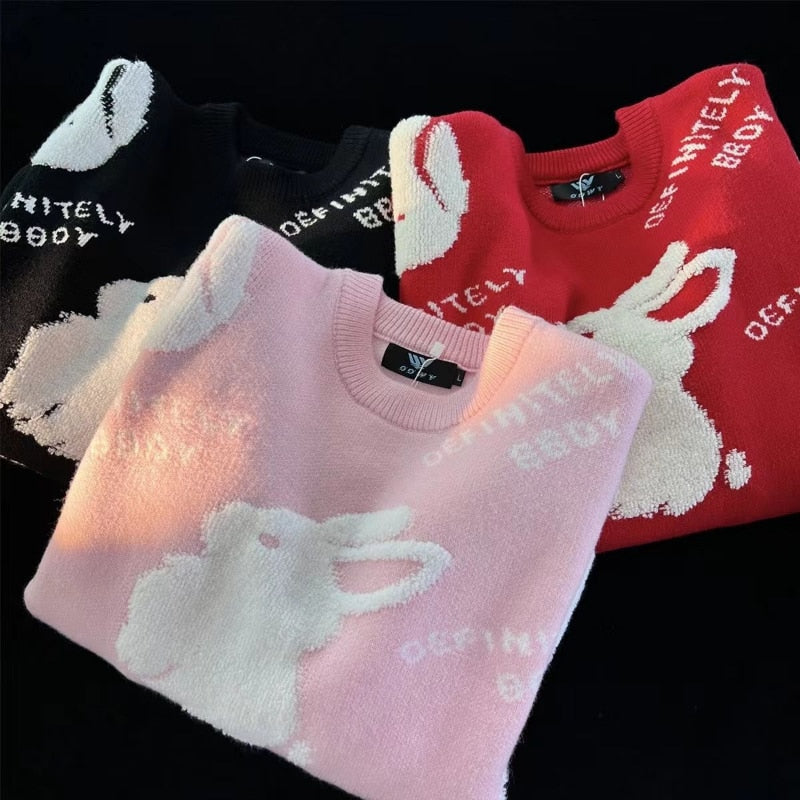 Cute Bunny Print Long Sleeve Sweater