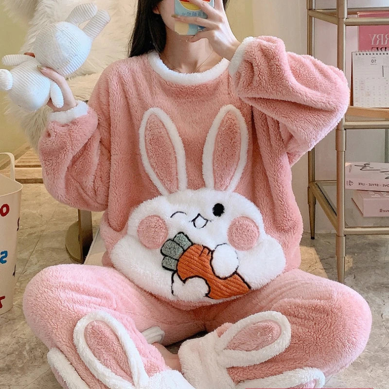 ABDL Cute Bunny Coral Fleece 2 Piece Pajama