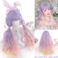 Cute Purple Pink Wavy Wig With Bangs