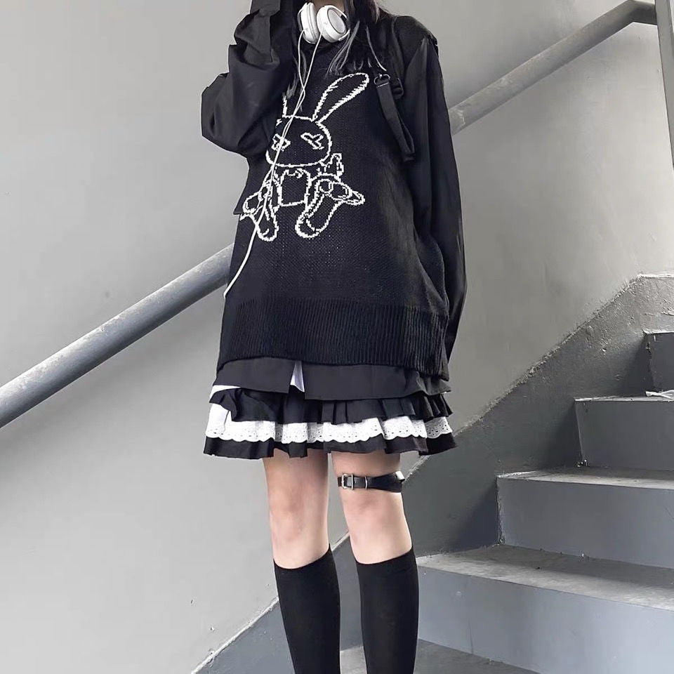 Lace Ruffles Black Mini Skirt