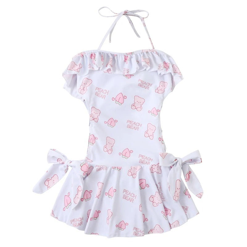 Cute Peach Bear Ruffle Bandage One Piece Swimsuit