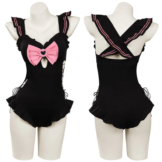 Cute Pink Bow Ruffle Swimsuit