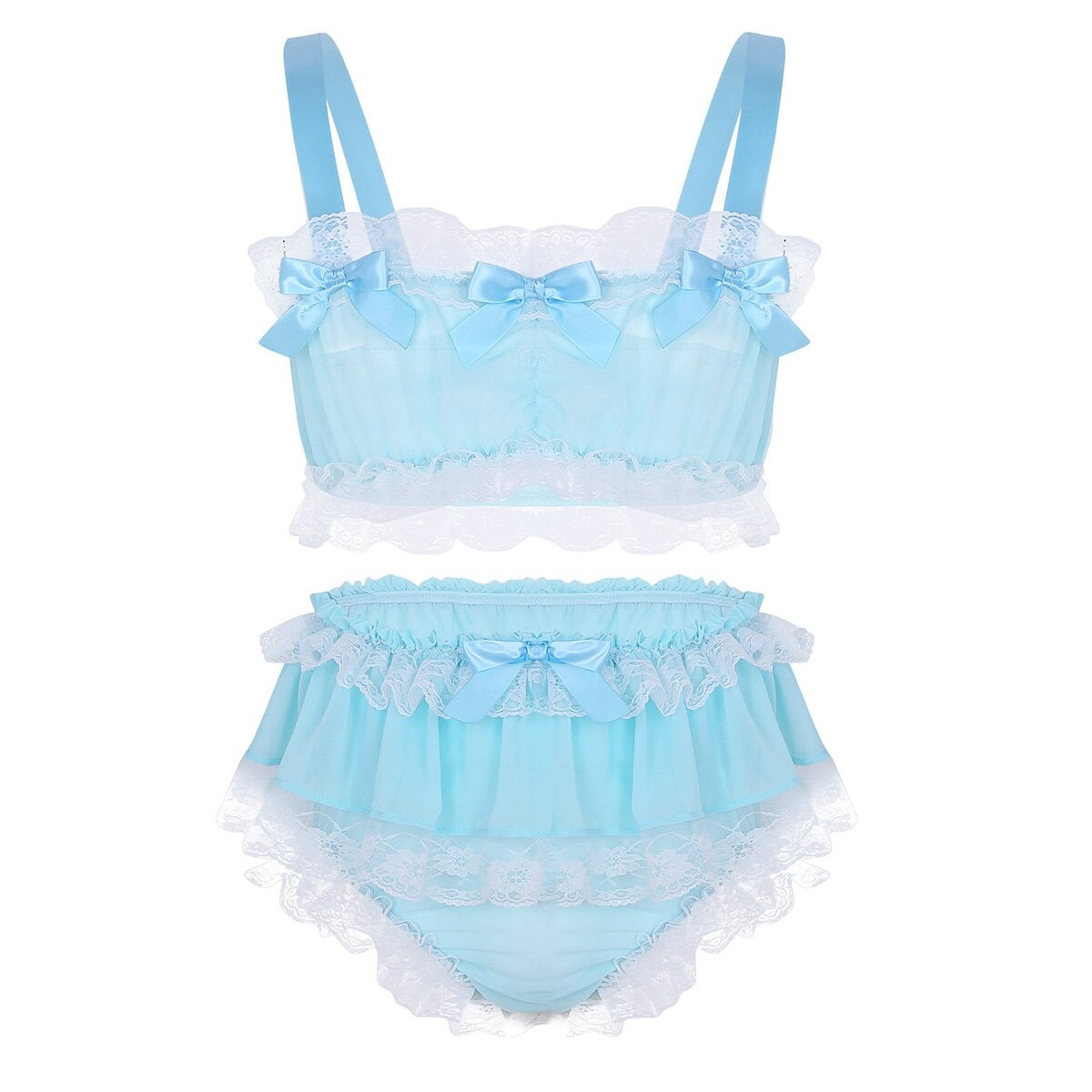 2 Piece Frilly Satin Panty & Top Set