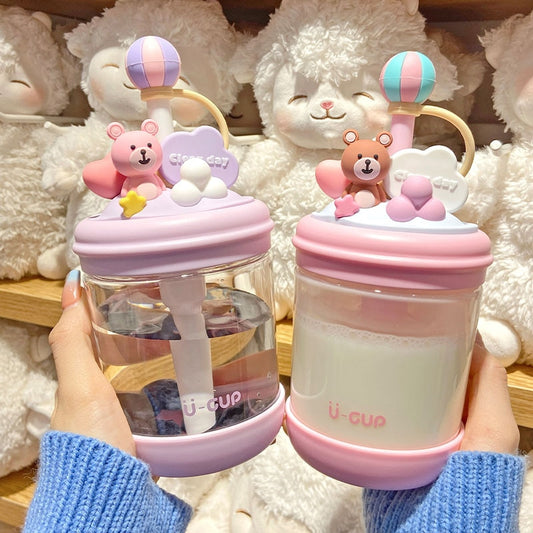 SnuggleBear Sipper: ABDL-Adorable Candy-Themed Water Bottle with Straw - 470ml