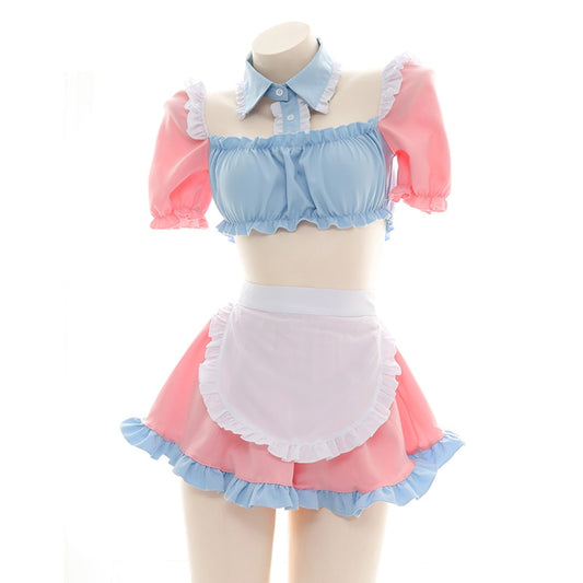 Cute Maid Uniform Crop Top & Skirt Set