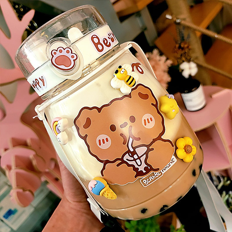 Cute Milk Tea Bear/Bunny Bottle With Straw