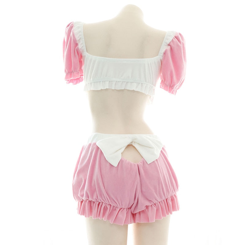 Cute Pink Ruffle Crop Top & Shorts Set