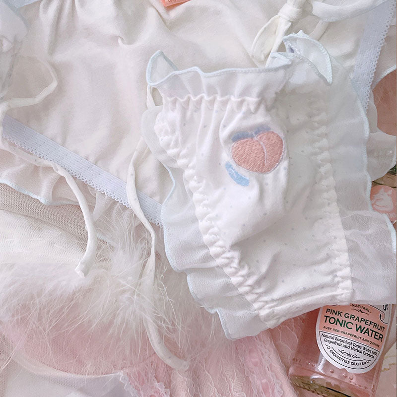 Embroidered Peach Lace-up Ruffled Panties