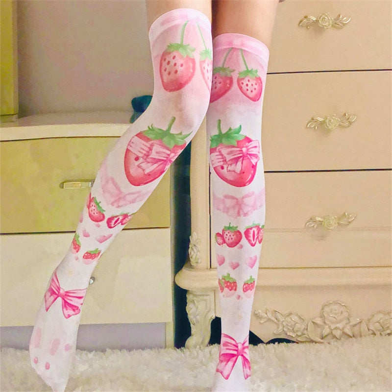 Cute Strawberry Thigh High Stockings