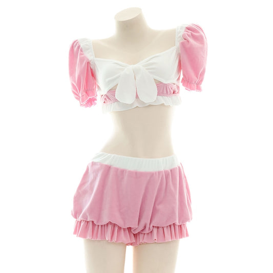 Cute Pink Ruffle Crop Top & Shorts Set