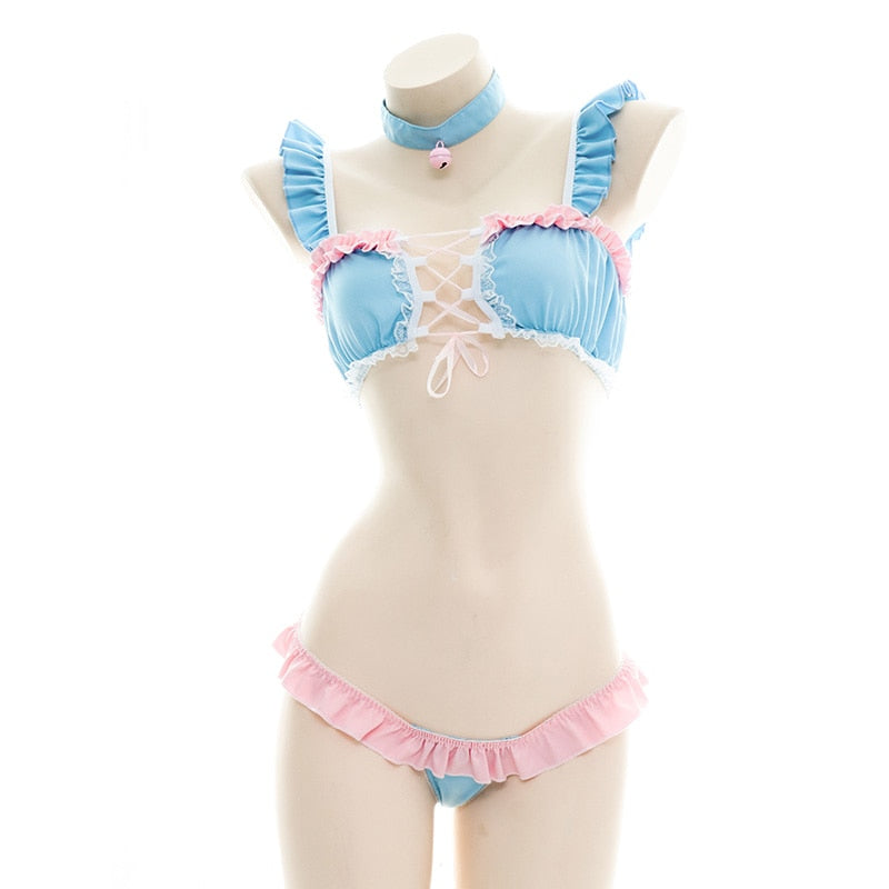 Pink & Blue Ruffles Bikini Set