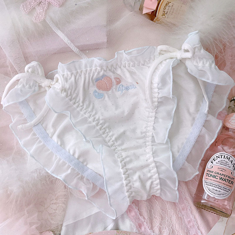 Embroidered Peach Lace-up Ruffled Panties
