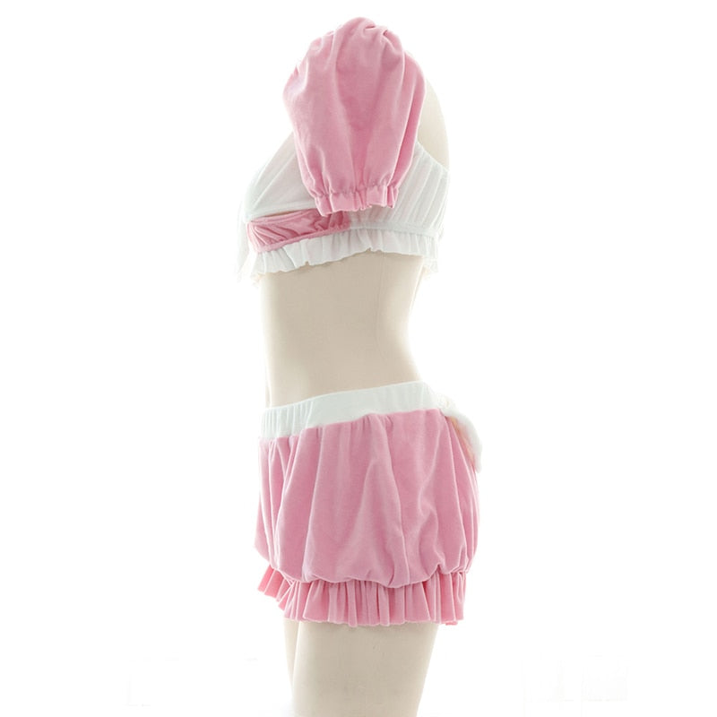 Cute Pink Ruffle Crop Top & Shorts Set