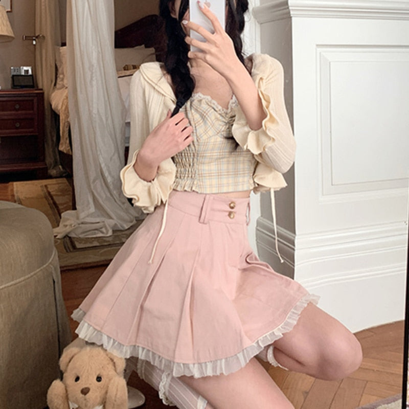 Cute Pink Pleated Mini Skirt
