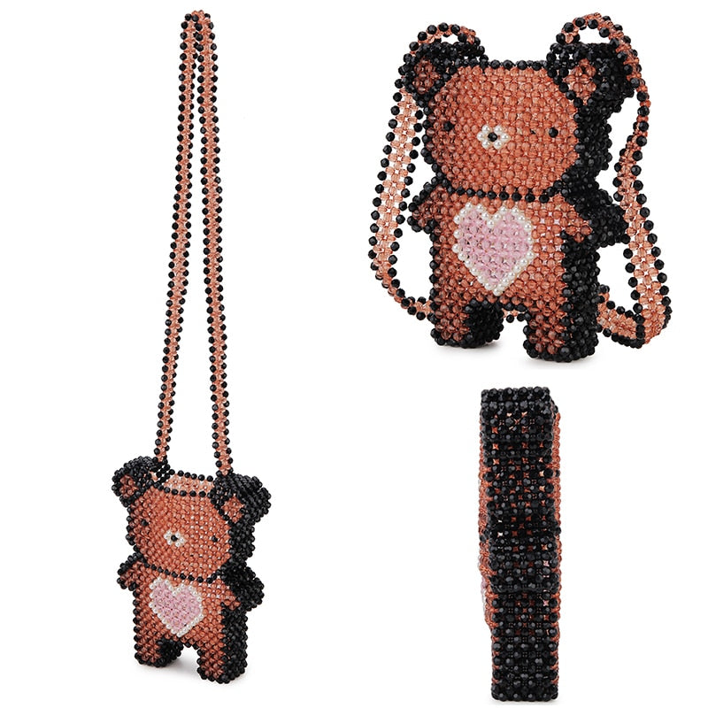 Cute Handmade Beaded Love Bear Crossbody Bag