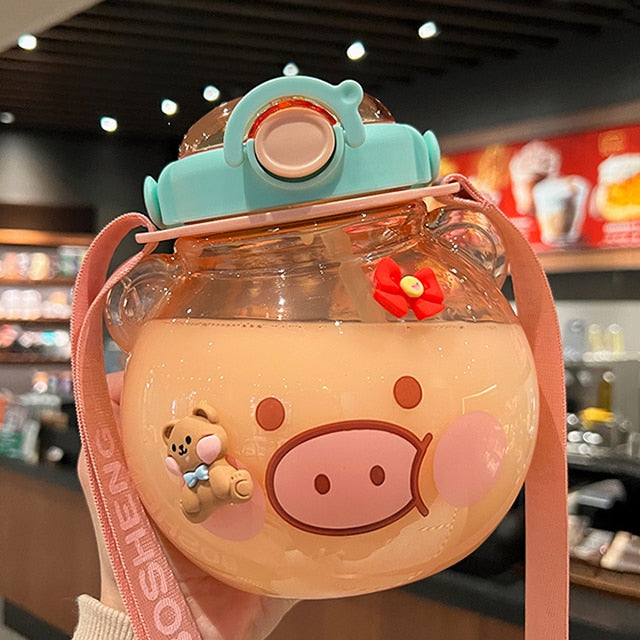 Cute Big Belly Water Bottle With Straw